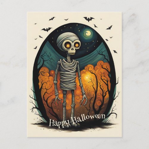 Skeleton Mummy Halloween Postcard