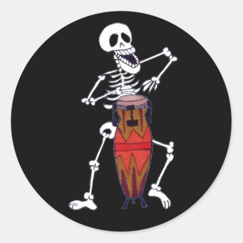 Skeleton Musician Drummer Conga Player Classic Round Sticker