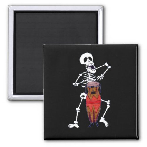 Skeleton Musician Drummer Conga Player   Magnet