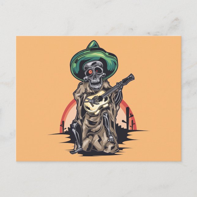 Skeleton Musician Halloween Holiday Postcard (Front)