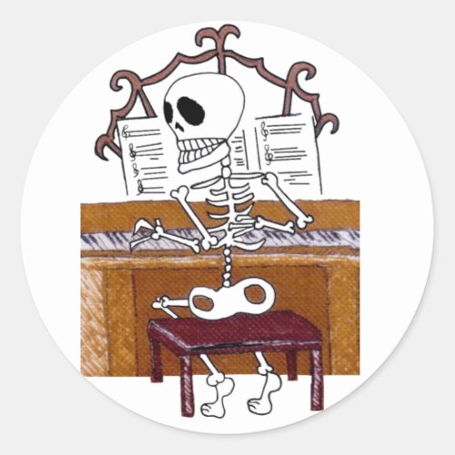 Skeleton Musician Piano Player Up Right Pianist Classic Round Sticker