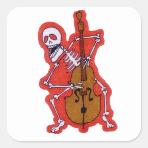 Skeleton Musician Skeleton Bassist Upright Bass Square Sticker