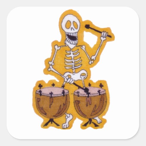 Skeleton Musician Skeleton Drummer on Kettle Drums Square Sticker