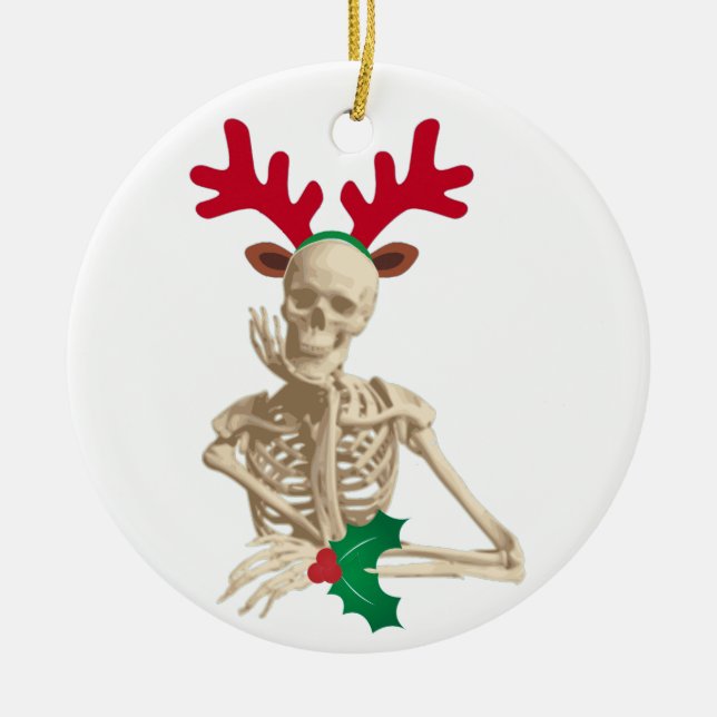 skeleton nightmare christmas ceramic ornament (Front)
