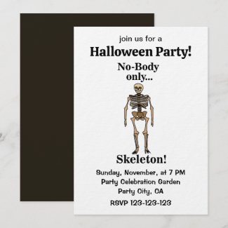 Skeleton No-Body Funny Halloween Party Invitation