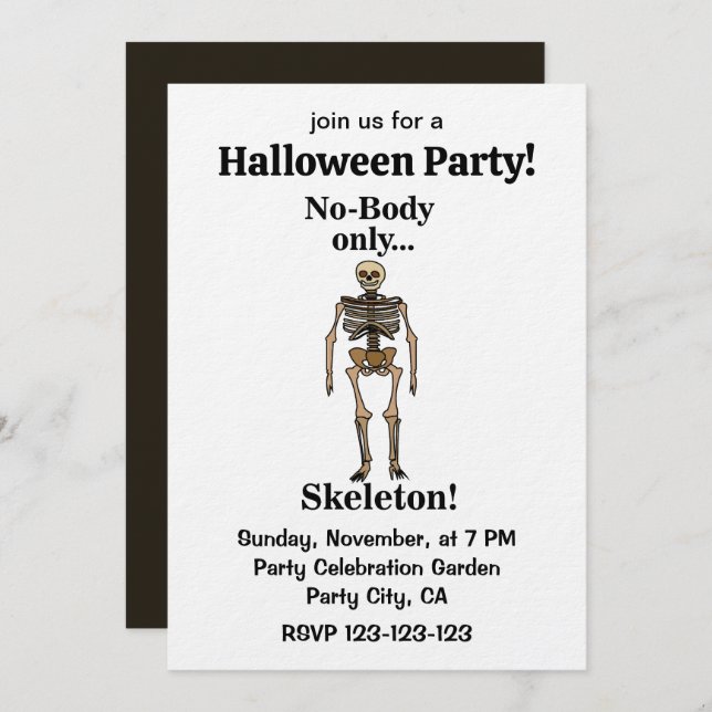 Skeleton No-Body Funny Halloween Party Invitation (Front/Back)