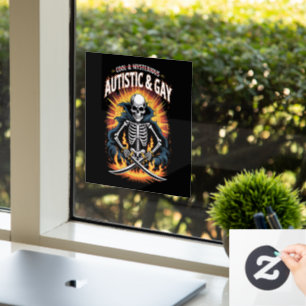 Skeleton Not Cool And Mysterious Autistic Gay  Window Cling