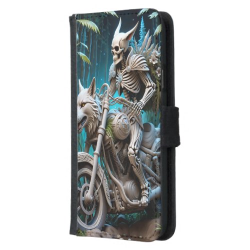 skeleton on a chopper mounted with a wolf head samsung galaxy s5 wallet case