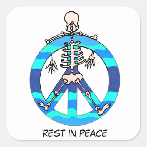 Skeleton on Blue Peace Sign RIP Rest in Peace  Square Sticker