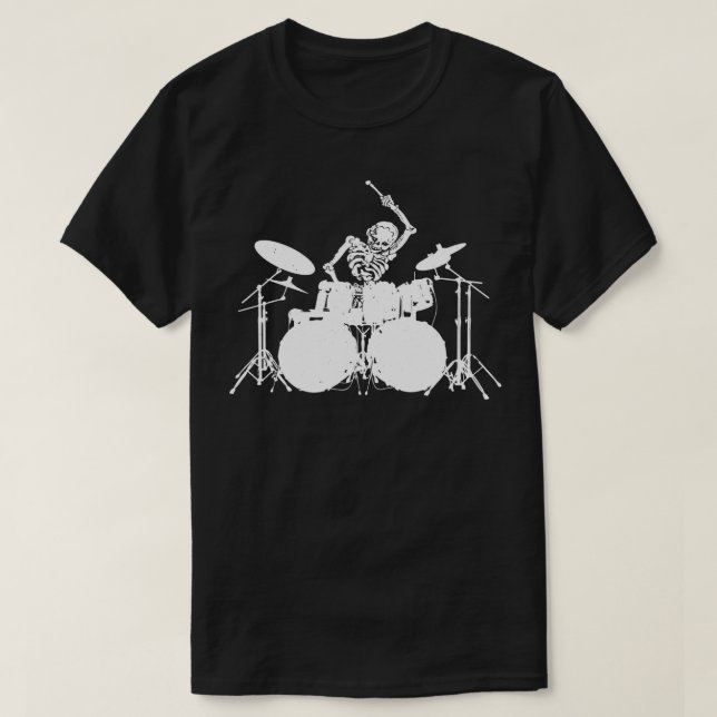 Skeleton On Drums T-Shirt (Design Front)