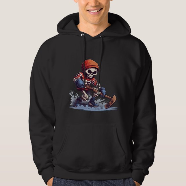 Skeleton on Ice Hockey Skates Hoodie (Front)