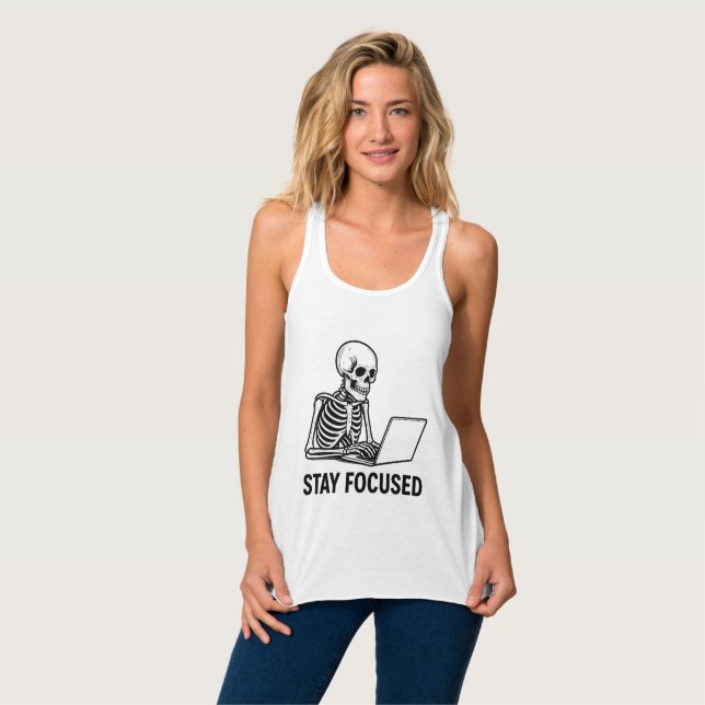 Skeleton on Laptop – Stay Focused Tank Top (Front Full)