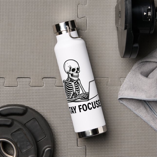 Skeleton on Laptop – Stay Focused Water Bottle (Gym (Rotated))