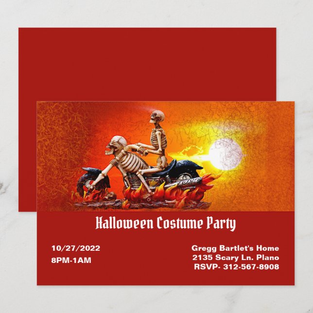 Skeleton On Motorbike Halloween Invitation (Front/Back)
