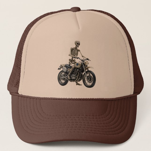 Skeleton On Motorbike Trucker Hat (Front)