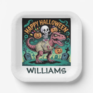 Skeleton on Mummy T-Rex – Spooky Dino Rider Paper Plates