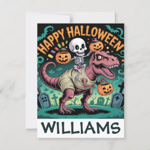 Skeleton on Mummy T-Rex – Spooky Dino Rider Postcard