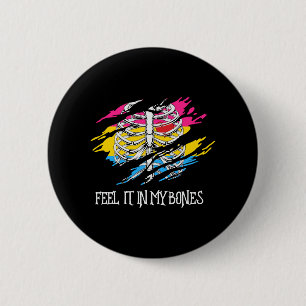 Skeleton on Pansexual Flag Colors Background Button