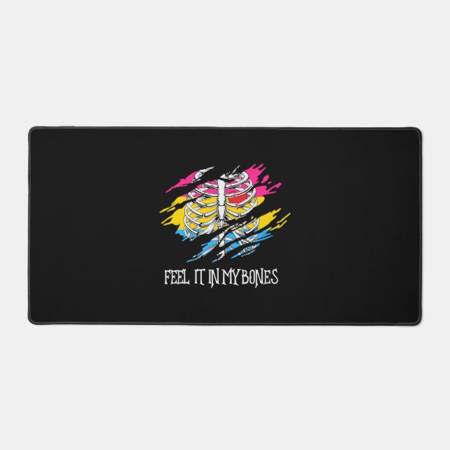 Skeleton on Pansexual Flag Colors Background Desk Mat (Front)