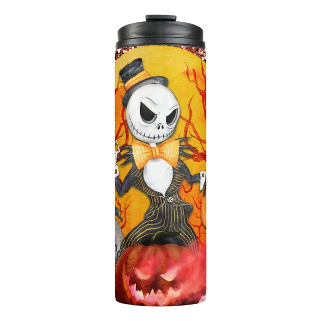 Skeleton on Pumpkin Thermal Tumbler (Front)