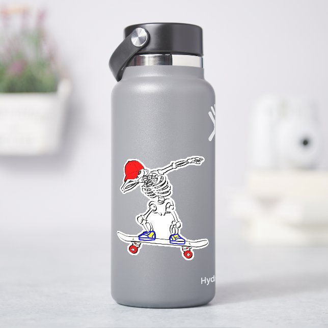 Skeleton on Skateboard 4" Kiss Cut Vinyl Sticker (HydroFlask)