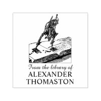 Skeleton on Stilts Walking on Book Library Name