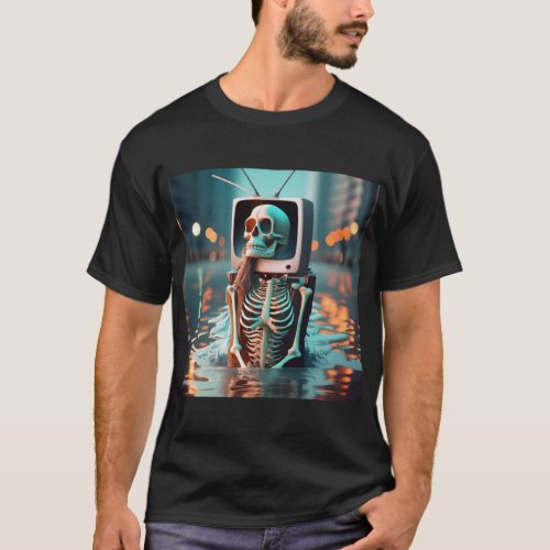 Skeleton on TV and Flood T_Shirt
