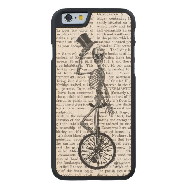 Skeleton on Unicycle Carved Wood iPhone Case (Back)