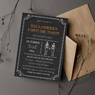Skeleton Orange Black Costume Halloween Party Invitation