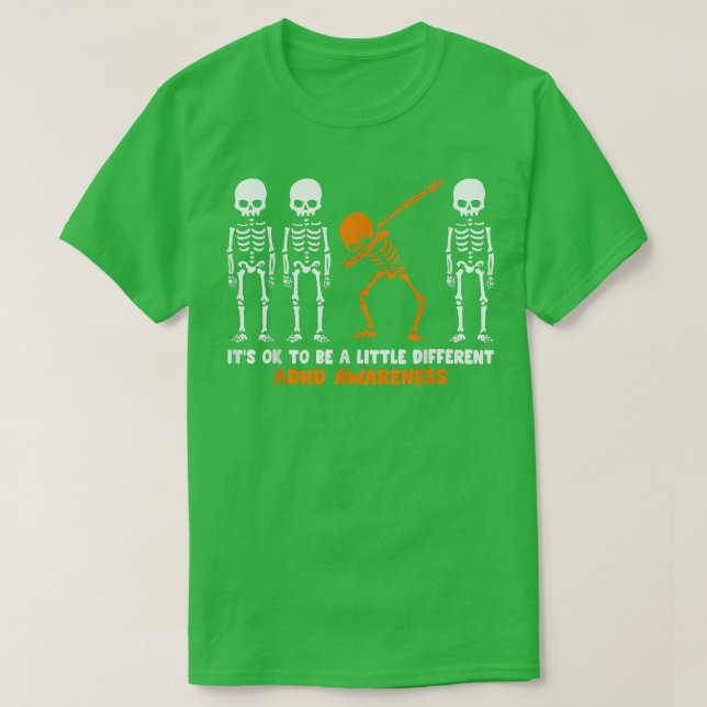Skeleton Orange Ribbon ADHD Awareness Halloween  T-Shirt (Design Front)