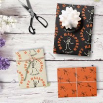 Skeleton Pattern Personalized Halloween Wrapping Paper Sheets
