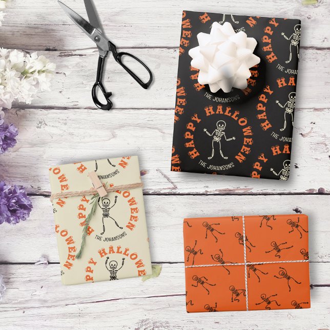 Skeleton Pattern Personalized Halloween Wrapping Paper Sheets (Creator Uploaded)
