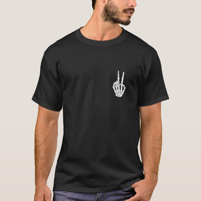 Skeleton Peace Sign Pocket Skeleton Halloween Crea T-Shirt (Front)