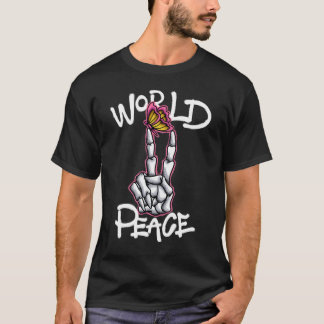 Skeleton Peace Sign with Butterfly streetwear T-Shirt