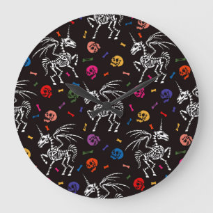 Skeleton Pegasus: colorful skulls pattern. Large Clock