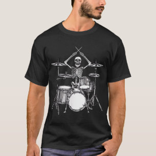 Skeleton Percussionist Drummer Halloween Rock T-Shirt