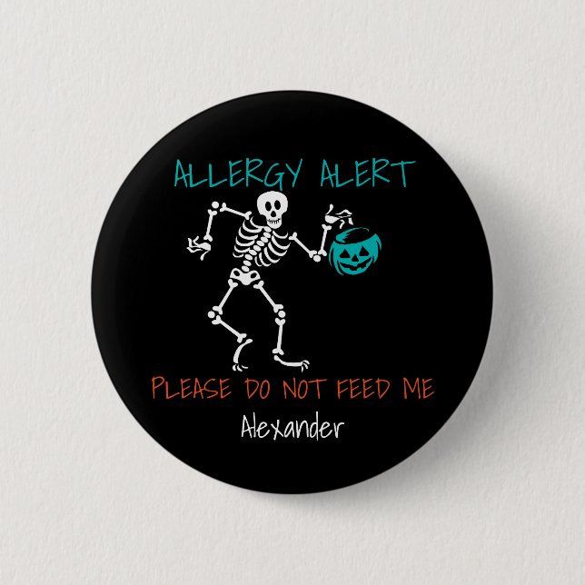 Skeleton Personalized Halloween Food Allergy Kids Button (Front)