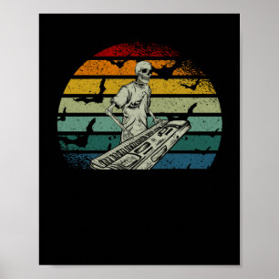 Skeleton Piano Playing Moon Halloween Music Poster