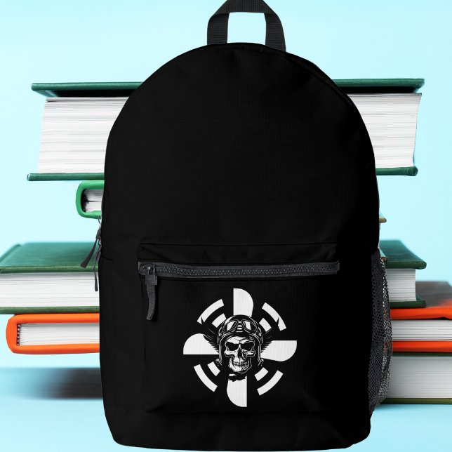 Skeleton Pilot Airplane Propeller Minimalist Black Printed Backpack (Creator Uploaded)