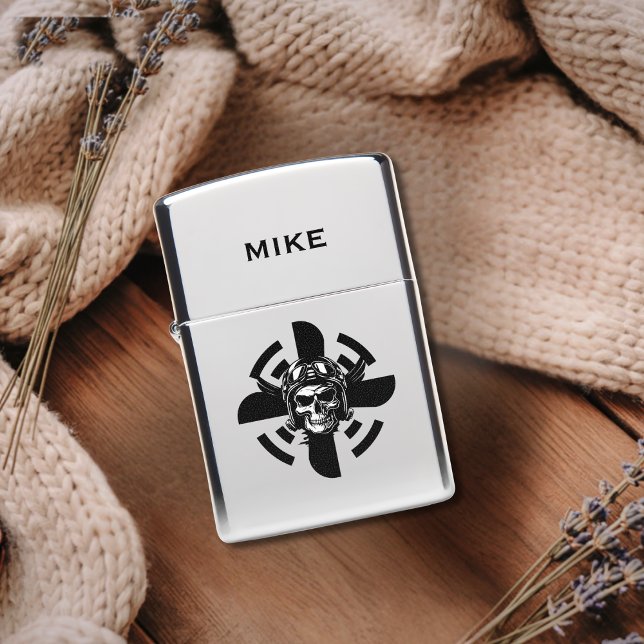 Skeleton Pilot Aviator & Airplane Propeller Custom Zippo Lighter (Creator Uploaded)