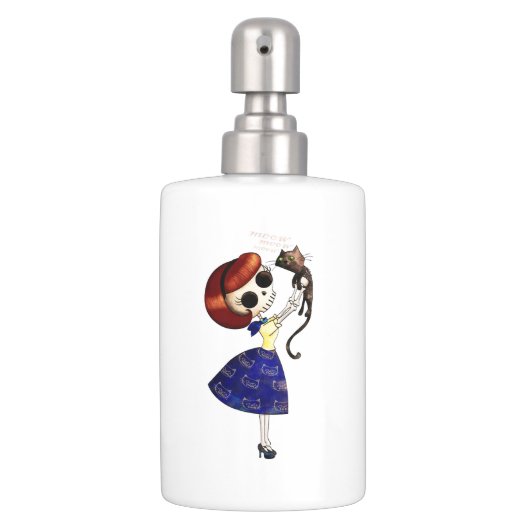 Skeleton Pin up Girl with her Cat Soap Dispenser And Toothbrush Holder (Front)