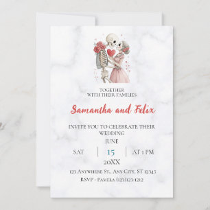 Skeleton Pink Heart Marble Wedding Invitation