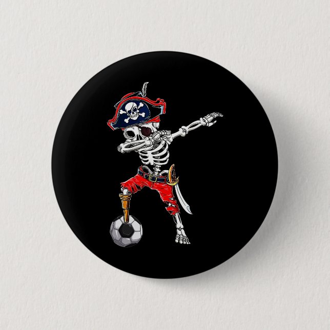 Skeleton Pirate &amp; Soccer Ball Halloween Costum Button (Front)