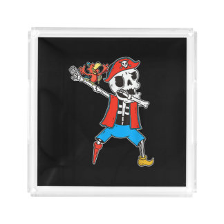 Skeleton Pirate Dance With Parrot Halloween Acrylic Tray