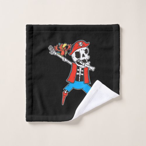 Skeleton Pirate Dance With Parrot Halloween Wash Cloth