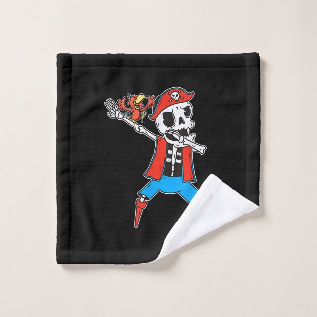 Skeleton Pirate Dance With Parrot Halloween Wash Cloth (Wash Cloth)
