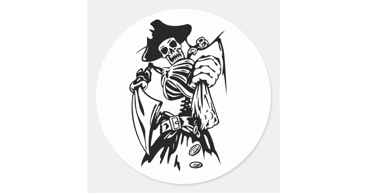 Skeleton Pirate Fighter Sword Tattoo Style Artwork Classic Round