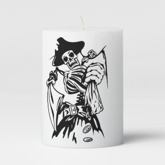 Skeleton Pirate Fighter Sword Tattoo Style Artwork Pillar Candle