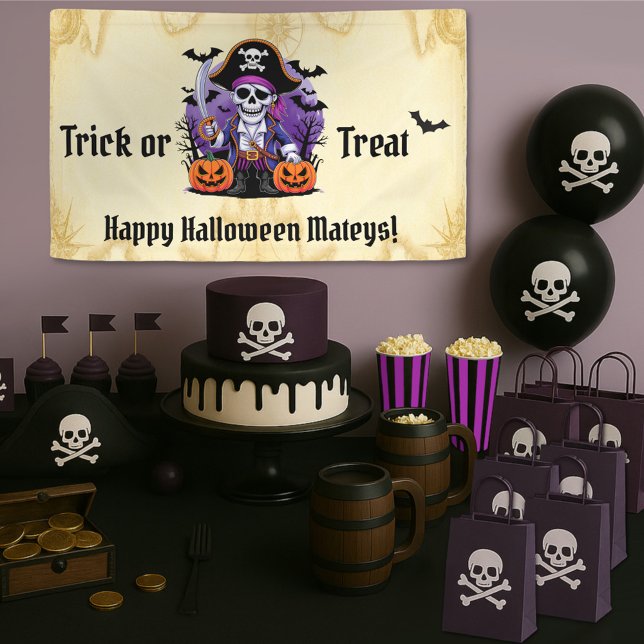 Skeleton Pirate Happy Halloween Mateys Banner (Creator Uploaded)