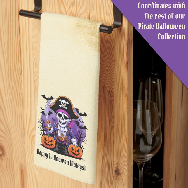 Skeleton Pirate Happy Halloween Mateys Kitchen Towel (Creator Uploaded)